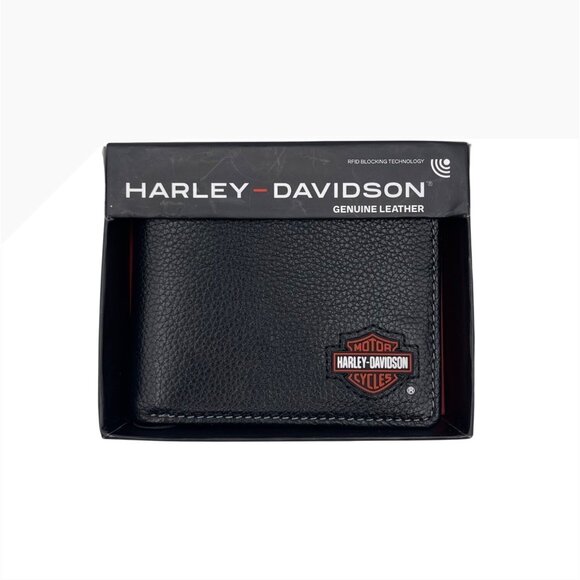 Harley-Davidson Genuine Bar & Shield Logo RFID Black Leather Bifold Wallet W Box - Picture 1 of 8